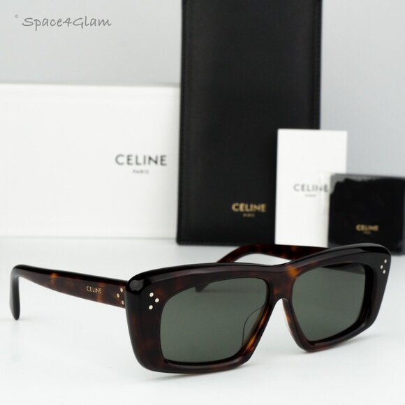 BRAND NEW Celine CL40259I 52N Havana Green Rectangle Unisex Sunglasses CL 40259I - Picture 1 of 7